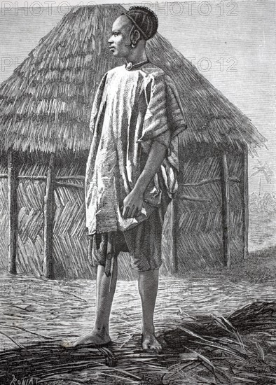 A boy from the Malinke, Malinké or Maninka tribe, African people, the vast regions of Senegal via Mali and Guinea via the Ivory Coast, 1880, authentic, digitally restored reproduction from a 19th-century model, exact date of presentation unknown, historical