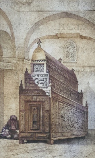 Cenotaph, empty tomb of Esther, Hadassah, the symbolic tomb of the biblical Queen Esther in Hamadan, Iran, authentic, digitally restored reproduction from a 19th century model by Eugene Flandin (1809-1876), exact date of depiction unknown, historical, coloured