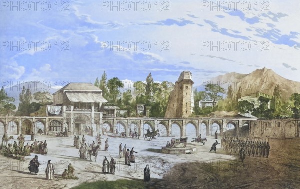 Meidan-i-Chah, Meidan-e Shah, Meidan i Sha, Royal Square, Tehran, Iran, authentic, digitally restored reproduction from a 19th century model by Eugene Flandin (1809-1876), exact date of depiction unknown, historical, coloured