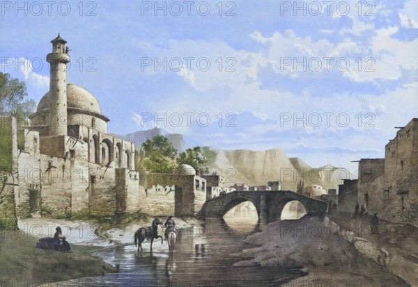 Tabriz, Tabriz, city in north-western Iran, capital of the province of East Azerbaijan, authentic, digitally restored reproduction from a 19th century model by Eugene Flandin (1809-1876), exact date of depiction unknown, historical, coloured
