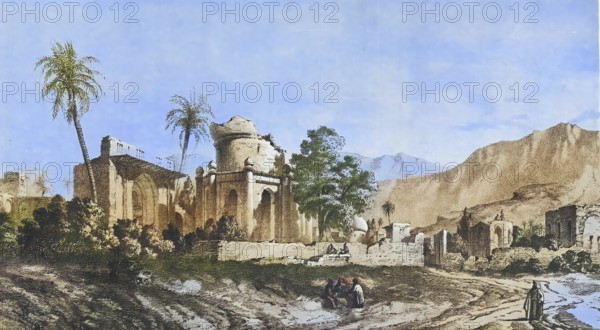Kazerun, Kazeroon, city in the southwest of Iran in the province of Fars, close to the ancient city of Bishapur, authentic, digitally restored reproduction from a 19th century model by Eugene Flandin (1809-1876), exact date of depiction unknown, historical, coloured