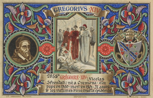 Gregory XIV (born 11 February 1535 in Somma Lombardo, died 16 October 1591 in Rome), real name Niccolo Sfondrati, was pope from 1590 to 1591, illustration, reproduction from a 19th century model. Authentic, file restored for optimal use, exact date of original unknown, Historical