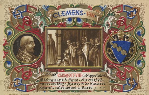 Clement VIII born February 24, 1536 in Fano, died March 3, 1605 in Rome), birth name Ippolito Aldobrandini, was Pope from February 2, 1592 until his death, illustration, reproduction from a 19th century model. Authentic, file restored for optimal use, exact date of submission unknown, historical