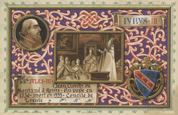 Julius III (born 10 September 1487 as Giovanni Maria Ciocchi Del Monte in Rome, died 23 March 1555 in Rome) was Pope from 7 February 1550 to 23 March 1555, Illustration, Reproduction from a 19th century original. Authentic, file restored for optimal use, exact date of original unknown, Historical