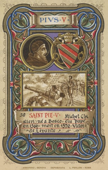 Pius V, civil name Antonio Ghislieri OP (born 17 January 1504 as Antonio Ghisleri in Bosco Marengo near Alessandria, died 1 May 1572 in Rome), was pope from his election on 7 January 1566 until his death, illustration, reproduction from a 19th century model. Authentic, file restored for optimal use, exact date of original unknown, Historical