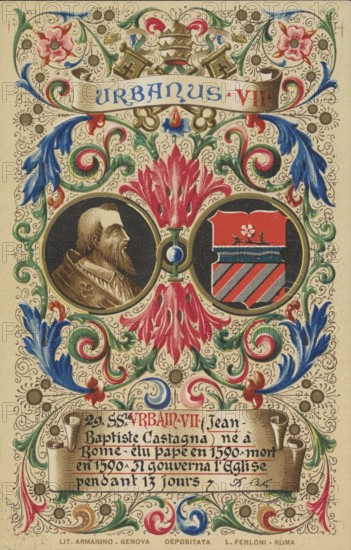 Urban VII (born 4 August 1521 as Giambattista, Giovanni Battista, Castagna in Rome, died 27 September 1590 in Rome) was Pope of the Catholic Church from 15 to 27 September 1590, Illustration, Reproduction from a 19th century original. Authentic, file restored for optimal use, exact date of original unknown, Historical