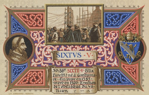 Sixtus V (born 13 December 1521 as Felice Peretti di Montalto in Grottammare, Marche, died 27 August 1590 in Rome) was Pope from 1585 until his death, Illustration, Reproduction from a 19th century original. Authentic, file restored for optimal use, exact date of original unknown, Historical
