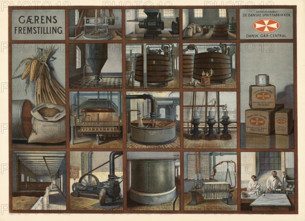 Production of yeast by fermentation of yeast mushrooms, 1890, Denmark, illustration, reproduction from a model from the 19th century. Authentic, file restored for optimal use, exact date of submission unknown, historical