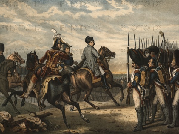 In the double battle of Jena and Auerstedt on October 14, 1806, Napoleon Bonaparte destroyed the Prussian-Saxon army, which led to the collapse of Prussia in the War of the Fourth Coalition, illustration, reproduction of a model from the 19th century. Authentic, file restored for optimal use, exact date of submission unknown, historical