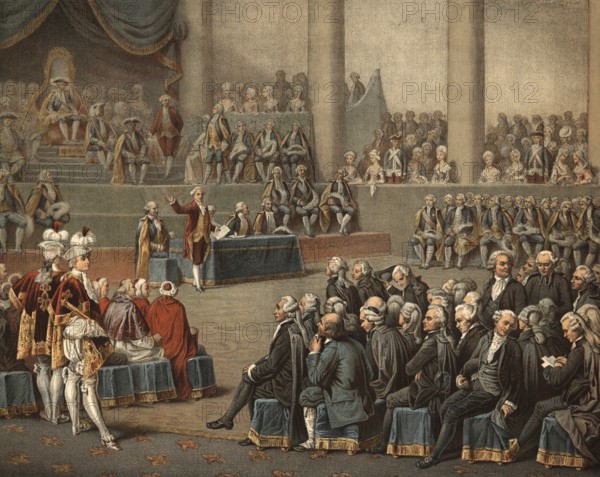 The opening of the Estates General (Etats generaux) on 5 May 1789 in Versailles by King Louis XVI was a decisive prelude to the French Revolution, illustration, reproduction from a 19th century original. Authentic, file restored for optimal use, exact date of original unknown, Historical