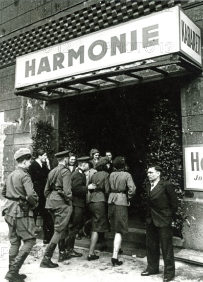 Soviet soldiers go to the Harmonie cabaret, June 1945, Berlin Germany