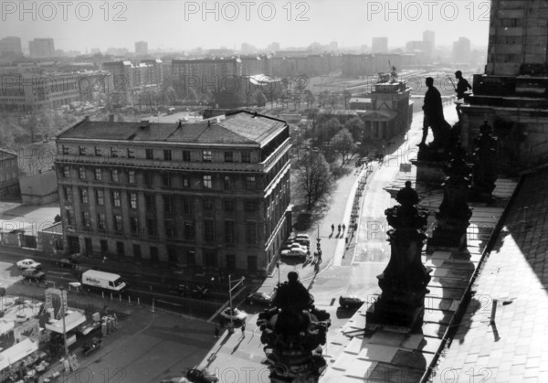 View from the Reichstag from the perspective of the famous flag painting by J. Chaldej, 1994 Berlin, Germany