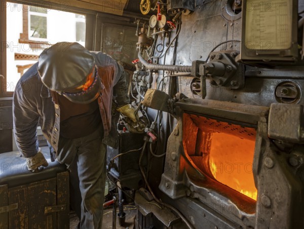 Rinteln-Stadthagen steam train in the locomotive at Heizer Stadthagen Germany
