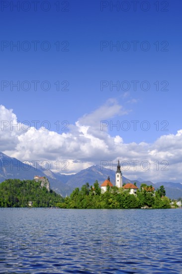 Blejski Otok island with St. Mary's Church, Bled, Lake Bled, Slovenia