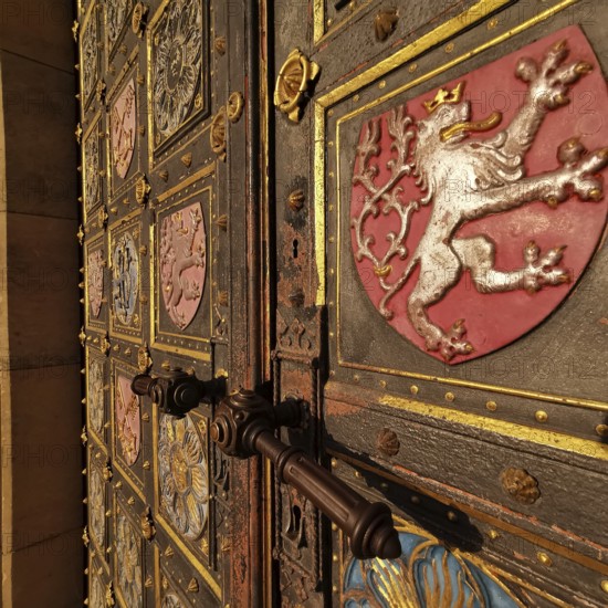 Wooden door of a church, Basilica of St. Peter and Paul, Prague, Czech Republic