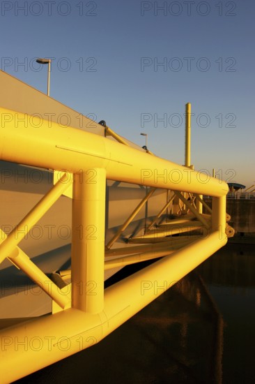 Ems barrier, building, Gandersum, ship overpass, Moormerland, East Frisia, Germany