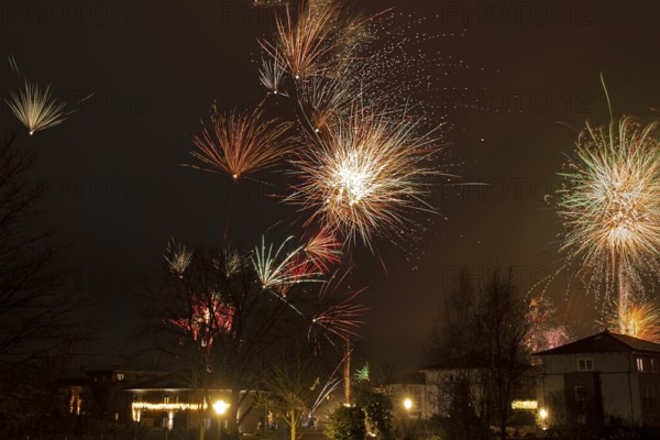 New Year's Eve fireworks, Lüneburg, Lower Saxony, Germany