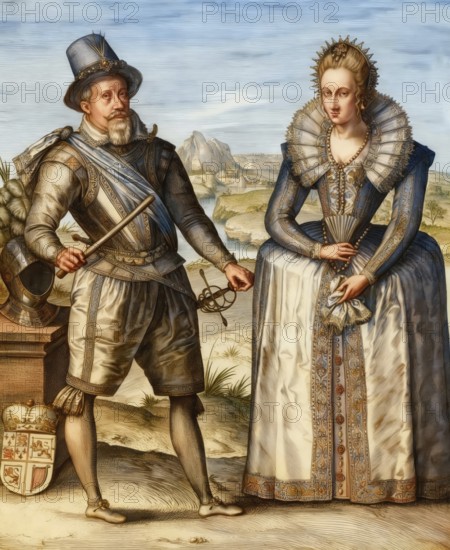 James VI and I, James Charles Stuart, 1566 – 1625, King of England, together with his wife Anne of Denmark, digitally edited