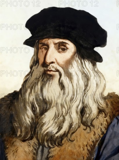 Leonardo da Vinci, 1452 - 1519, Italian painter, sculptor, architect and engineer, digitally edited after Wincelslaus Hollar