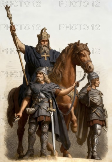 Clovis, Chlodovechus, Chlodwig I, Chlodowech, 466-511, King of the Franks of the Merovingian dynasty, at the Battle of Tolbiac, 5th century