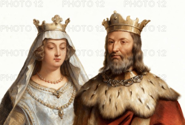 Clovis, Chlodovechus, Chlodwig I, Chlodowech, 466-511, King of the Franks of the Merovingian dynasty, Saint Clotilde, 475-545, also known as Clothilde, Clotilda, Clotild, Rotilde, Chrodechildis, Chlodechildis, the second wife of the Frankish king Clovis I, princess kingdom of Burgundy