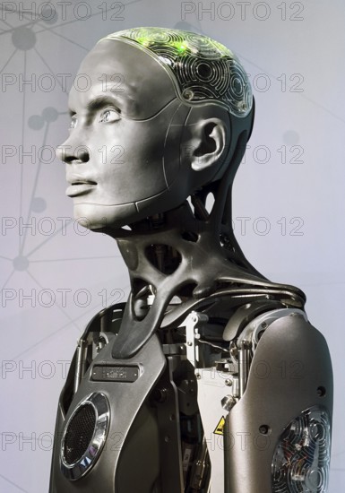 Humanoid communication robot that can simulate human emotions using AI, exhibition, history of the future, Germany