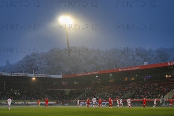 Total, overshift, floodlit game, wintry, soccer Bundesliga, Voith-Arena, Heidenheim, Baden-Württemberg, Germany