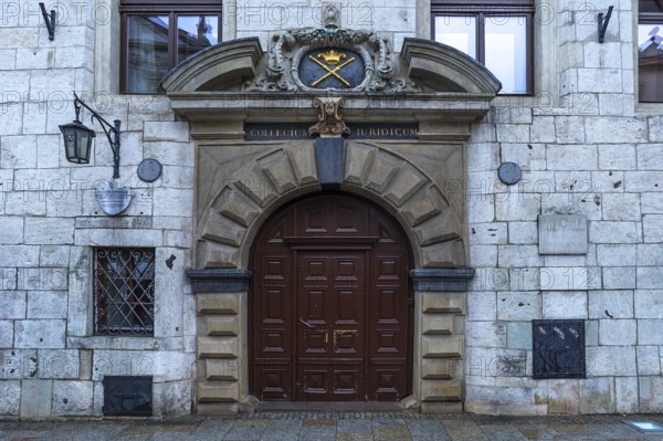 Historical entrance portal of the University of Collegium Juridicum, Krakow, Poland