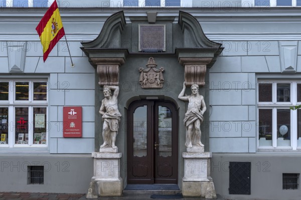 Historic entrance portal with two elecampane, Krakow, Poland