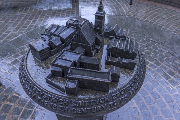 Old town miniature in bronze, Krakow, Poland