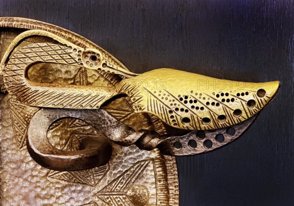 Front door handle designed by artist Josefthomas Brinkschröder, detail, Paderborn City Hall, North Rhine-Westphalia, Germany