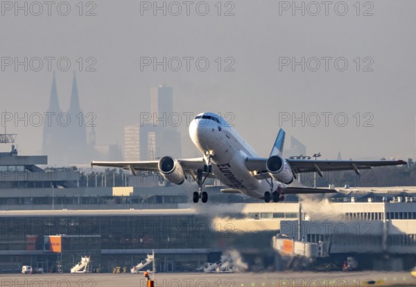 Eurowings Airbus takes off at Cologne/Bonn Airport, North Rhine-Westphalia, Germany