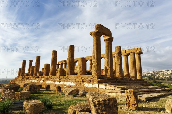 Temple of Heracles, ruins in the Valley of the Temples, restoration, Valley of the Temples, Agrigento, Sicily, Italy