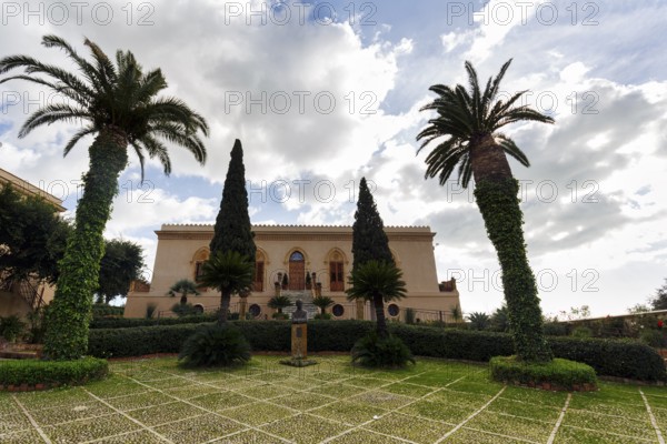 Villa Aurea, garden with bust, archaeologist Alexander Hardcastle, Valley of the Temples, Agrigento, Sicily, Italy