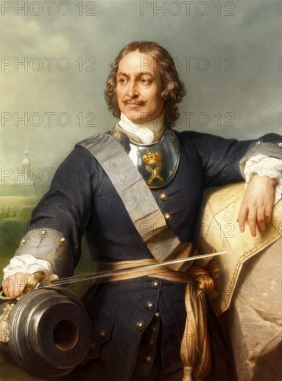 Portrait of Peter the Great, Peter I or Pyotr Alexeyevich Romanov, 1672-1725, Emperor of the Russian Empire, after Paul Delaroche, digitally optimized