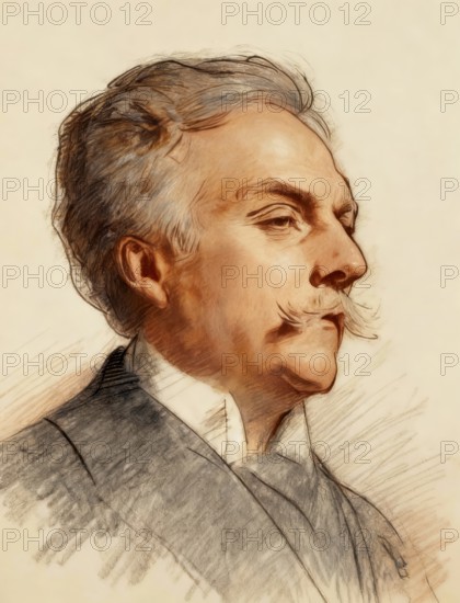 Portrait of Gabriel Fauré, 1845-1924, French composer, digitally edited according to a drawing by John Singer Sargent, 1896