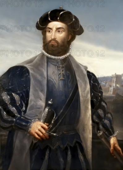 Vasco da Gama, c. 1460s – 1524, Portuguese explorer, digitally edited according to a painting by António Manuel da Fonseca