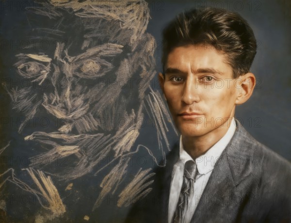 Portrait of Franz Kafka, 1883 – 1924, German-speaking Bohemian novelist, digitally edited according to a photograph and a self portrait