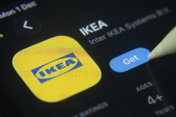 Dhaka, Bangladesh- 01 Dec 2025: A close-up of the IKEA app icon in the App Store on an iPad screen