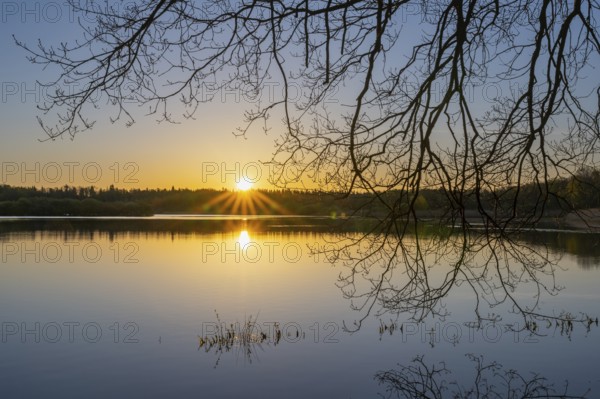 Sunrise at Ahlhorn fish ponds, Ahlhorn, Lower Saxony, Germany