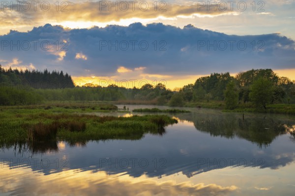 Sunset at Ahlhorn fish ponds, Ahlhorn, Lower Saxony, Germany