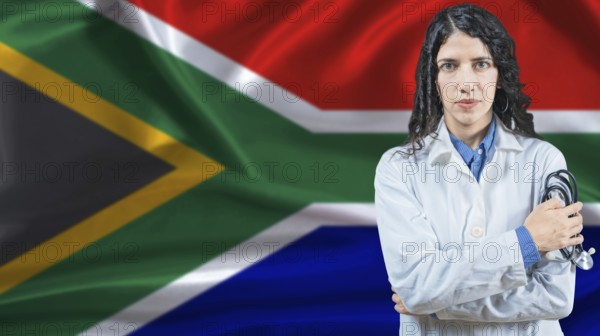 South African national health system, Medical professional on South Africa flag background
