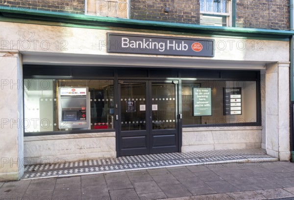 Newly opened banking hub service in the the Thoroughfare, Woodbridge, Suffolk, England, UK