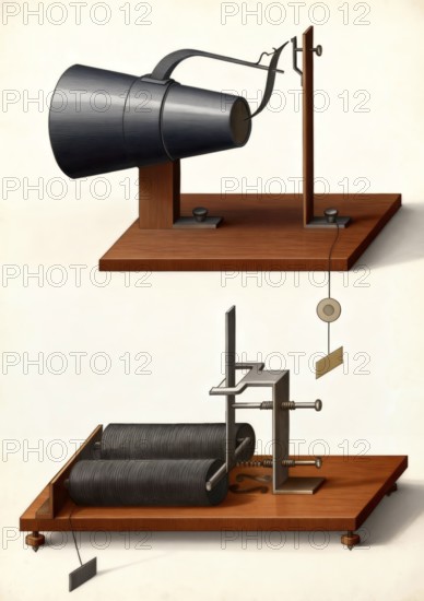 Telephone transmitter mechanism by Johann Philipp Reis, 1834 – 1874, German scientist and inventor