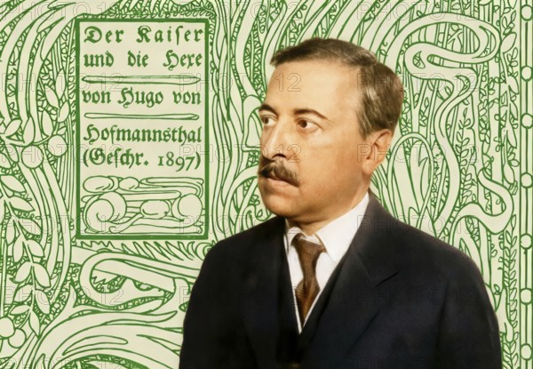 Hugo von Hofmannsthal, 1874-1929, Austrian novelist and poet, digital edited according to a photograph by Wilhelm Willinger and to the book title of Der Kaiser und die Hexe, The emperor and the witch by Heinrich Vogeler, 1900