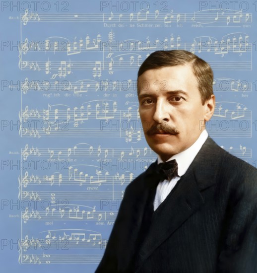 Hugo von Hofmannsthal, 1874-1929, Austrian novelist and poet, digital edited according to a photograph by Nicola Perscheid and the composing Ariadne on Naxos by Richard Strauss