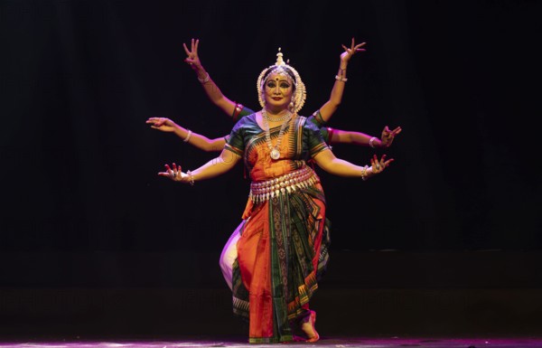 Artists perform Odissi classical dance during a cultural evening program at Shilpgram Mohotsav 2026 in Guwahati, India, on 21 January 2026