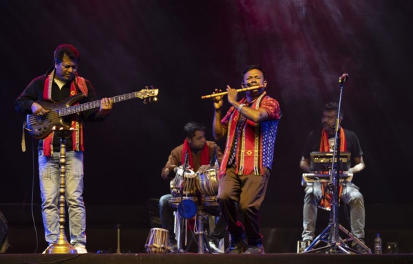 Flutist Dilip Hira performs during a cultural evening program at Shilpgram Mohotsav 2026 in Guwahati, India, on 21 January 2026