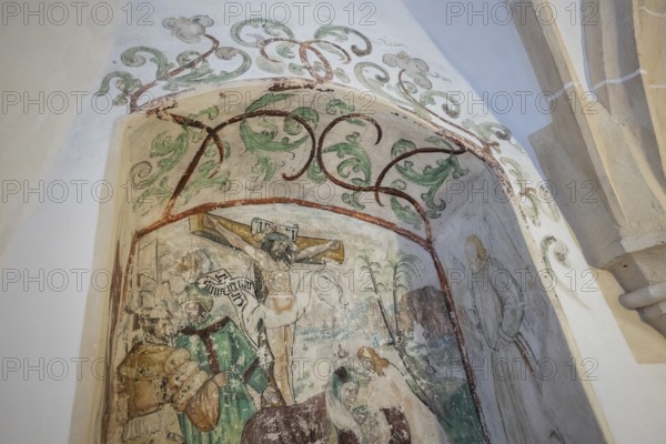 Christ on the Cross, fresco, Blaubeuren Abbey, Swabian Jura, Baden-Württemberg, Germany
