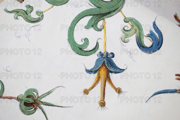 Detail, vaulted ceiling with plant frescoes, choir room, Blaubeuren Abbey, Swabian Jura, Baden-Württemberg, Germany